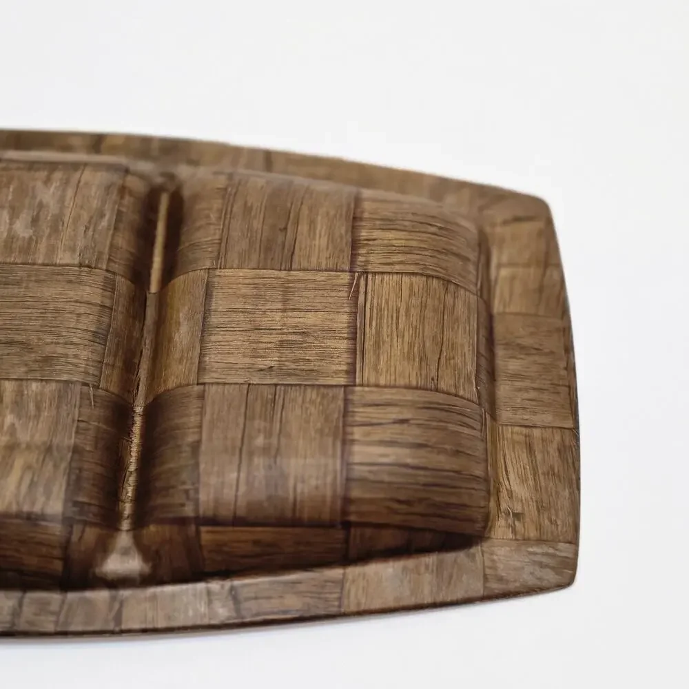 Stamped Weavewood Inc. Minneapolis Mid-Cent. Modern Wooden Divided Tray 14